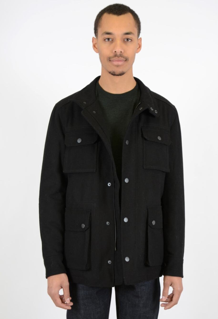 Ben Sherman Black Wool Field Jacket Utility Coat 4 Pocket M Medium